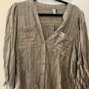 Gold striped button down blouse never worn